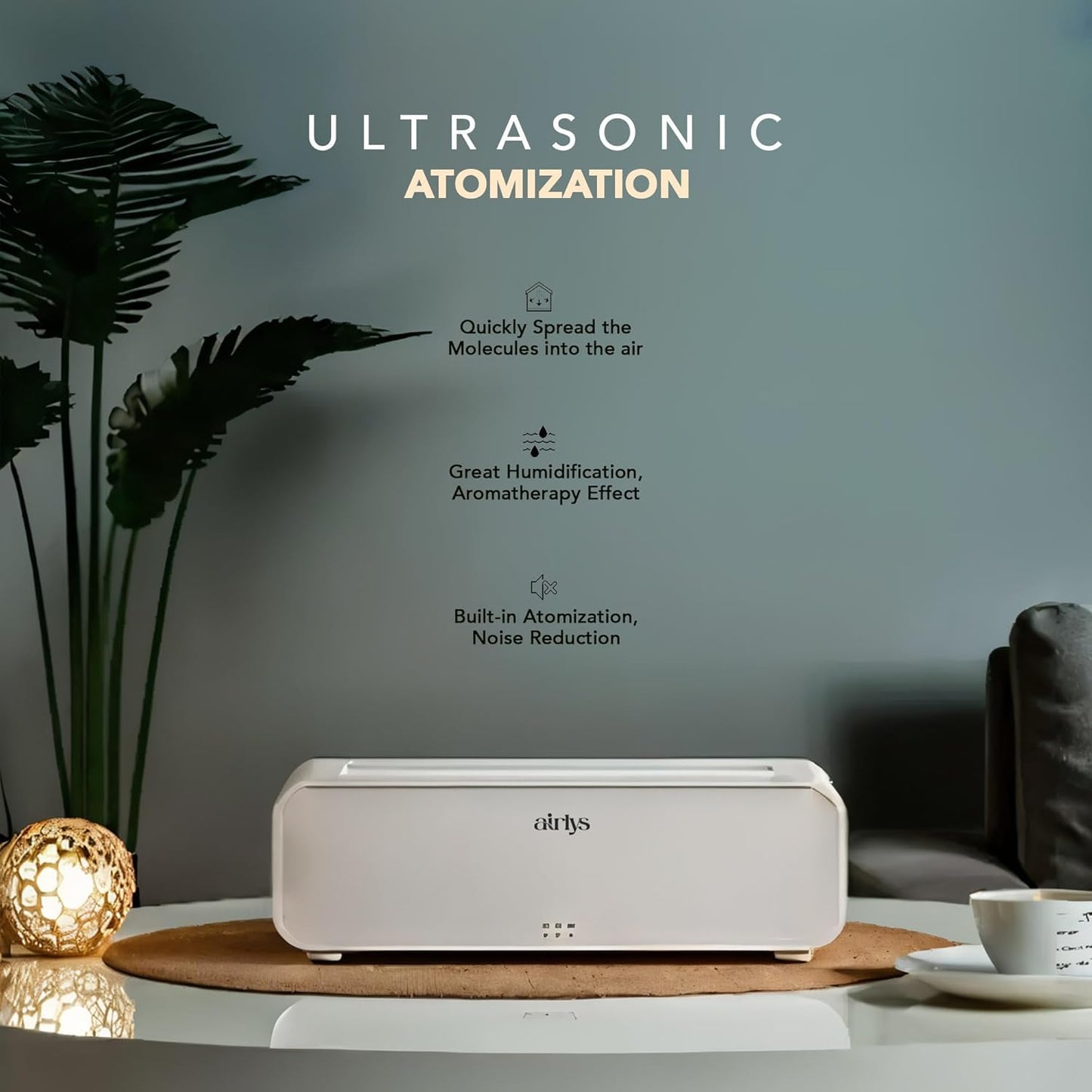 Airlys Dynamic Aroma Humidifier Diffuser, LED Light - Cool Mist Small Quiet Air Humidifier Ultrasonic Cool Mist Maker for Home, Office, Spa and Yoga, Whisper-Quiet Operation (White)