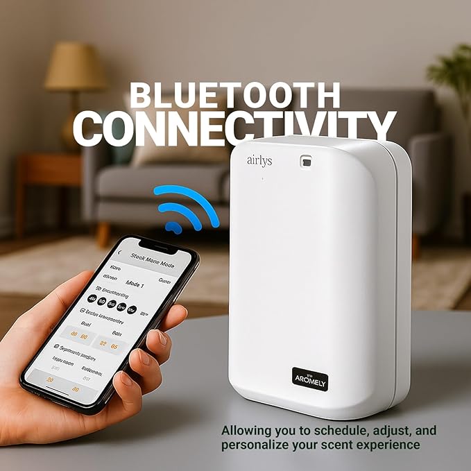 Airlys Bluetooth Smart Aroma Diffuser | with Free 120 ML Essential Oil. Cold Air Nano-Mist Technology | Covers up to 1,000 SQ FT | 150ml Capacity | Elegant Ceramic Design |