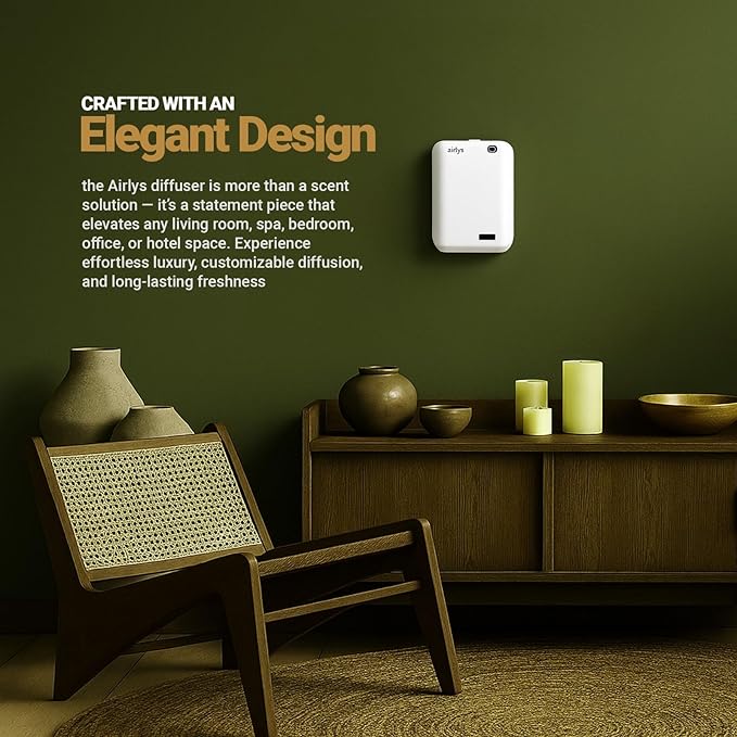 Airlys Bluetooth Smart Aroma Diffuser | with Free 120 ML Essential Oil. Cold Air Nano-Mist Technology | Covers up to 1,000 SQ FT | 150ml Capacity | Elegant Ceramic Design |