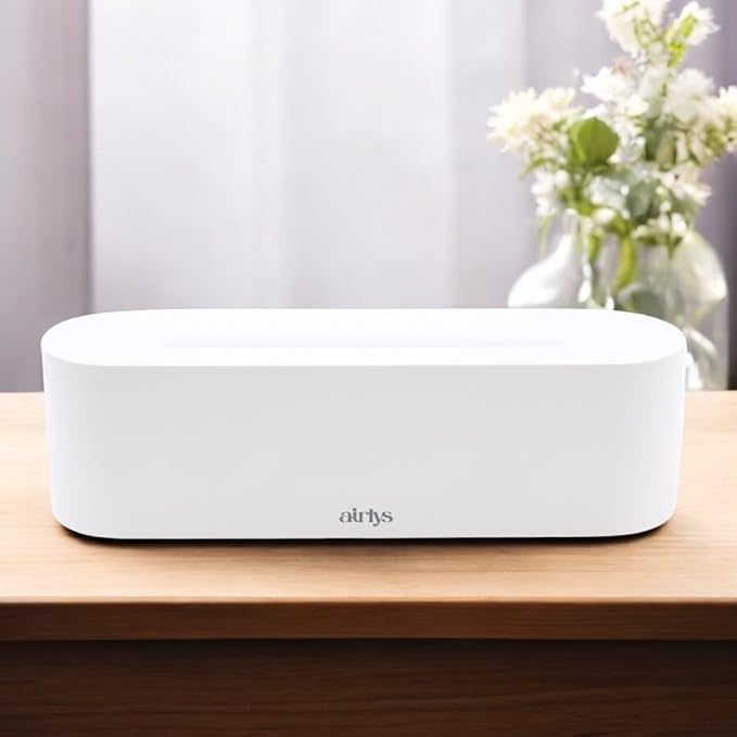 Airlys Flame Diffuser: 150ml Aromatherapy with 7-Color LED Light, Customizable Timer, and Mesmerizing Flame Effect for Relaxation and Ambiance.