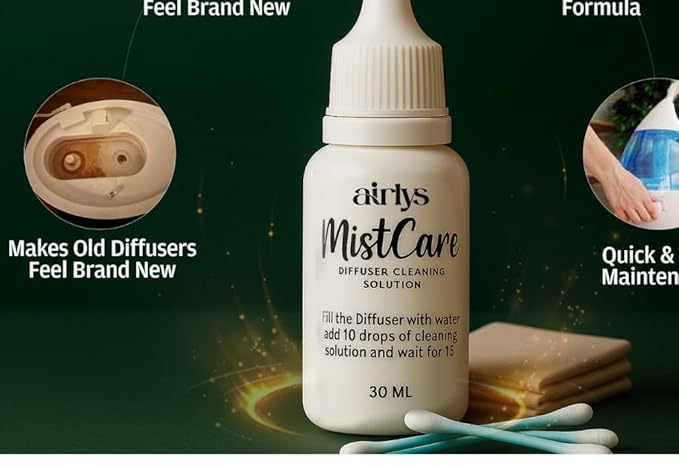 Airlys MistCare Diffuser Cleaning Kit,Essential Oil Diffuser Cleaner with Premium Microfiber Cloth & Swabs,Restores Mist Flow, Extends Diffuser Life,for All Ultrasonic & Waterless Diffuser