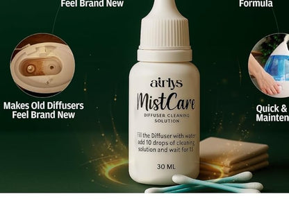 Airlys MistCare Diffuser Cleaning Kit,Essential Oil Diffuser Cleaner with Premium Microfiber Cloth & Swabs,Restores Mist Flow, Extends Diffuser Life,for All Ultrasonic & Waterless Diffuser