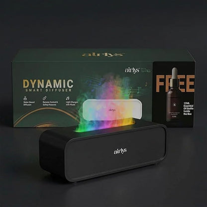 Aroma Dynamic Diffuser with 15 ml Premium Essential Oil. 250ml Tank with Music Sync Flame Light, Aromatherapy Humidifier, Remote Control, 7 Color LED, Ultra Quiet, Timer, USB-C Powered