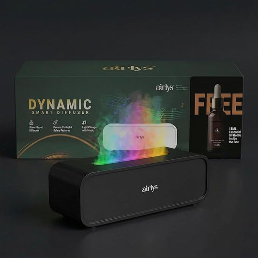 Aroma Dynamic Diffuser with 15 ml Premium Essential Oil. 250ml Tank with Music Sync Flame Light, Aromatherapy Humidifier, Remote Control, 7 Color LED, Ultra Quiet, Timer, USB-C Powered
