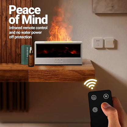 Airlys Fireplace Diffuser, Colorful Flame Aroma Humidifier with LED Bonfire Effect & Remote Control, Ultrasonic Cool Mist Maker for Home, Bedroom, Office, Spa, Yoga (White)