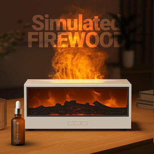 Airlys Fireplace Diffuser, Colorful Flame Aroma Humidifier with LED Bonfire Effect & Remote Control, Ultrasonic Cool Mist Maker for Home, Bedroom, Office, Spa, Yoga (White)
