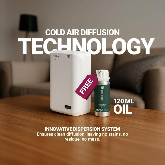 Airlys Bluetooth Smart Aroma Diffuser | with Free 120 ML Essential Oil. Cold Air Nano-Mist Technology | Covers up to 1,000 SQ FT | 150ml Capacity | Elegant Ceramic Design |