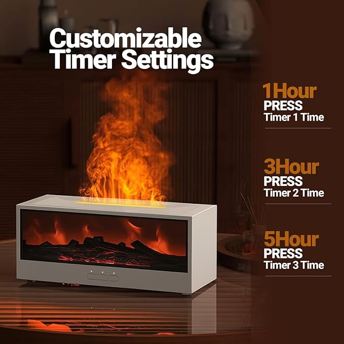 Airlys Fireplace Diffuser, Colorful Flame Aroma Humidifier with LED Bonfire Effect & Remote Control, Ultrasonic Cool Mist Maker for Home, Bedroom, Office, Spa, Yoga (White)