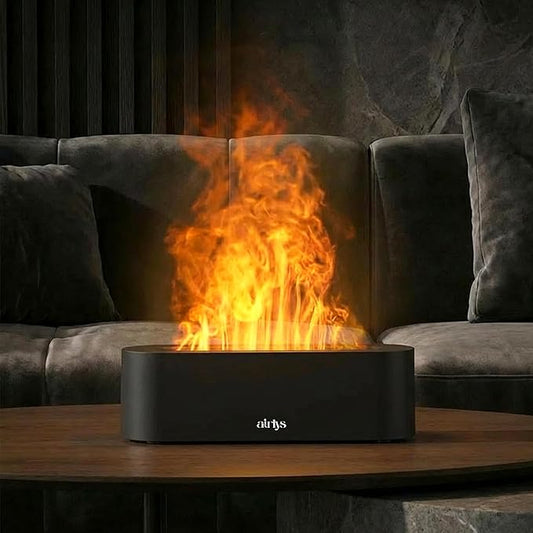 Aroma Flame Diffuser with 15 ml Premium Essential Oil. 150ml Tank Aromatherapy Humidifier Realistic Flame Effect | 7 Color LED Modes | Ultrasonic Quiet Mist | Auto Shut-Off Timer