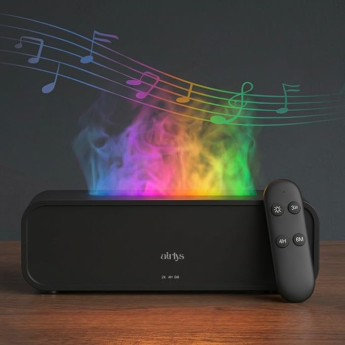 Aroma Dynamic Diffuser with 15 ml Premium Essential Oil. 250ml Tank with Music Sync Flame Light, Aromatherapy Humidifier, Remote Control, 7 Color LED, Ultra Quiet, Timer, USB-C Powered