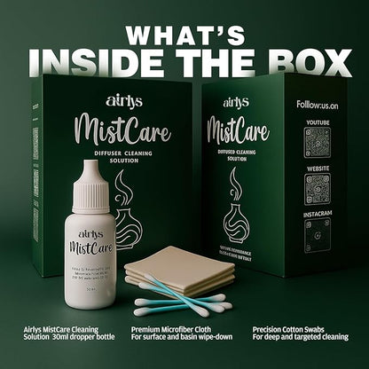Airlys MistCare Diffuser Cleaning Kit,Essential Oil Diffuser Cleaner with Premium Microfiber Cloth & Swabs,Restores Mist Flow, Extends Diffuser Life,for All Ultrasonic & Waterless Diffuser