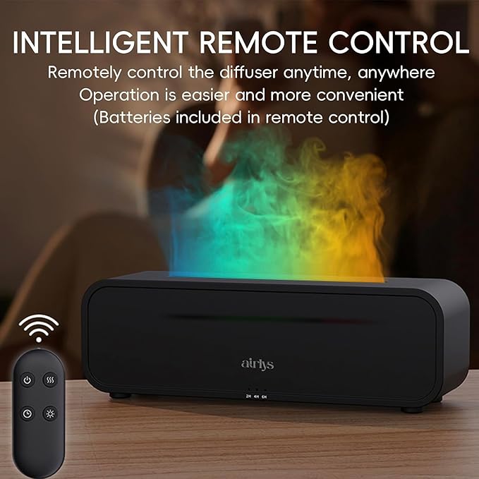Aroma Dynamic Diffuser with 15 ml Premium Essential Oil. 250ml Tank with Music Sync Flame Light, Aromatherapy Humidifier, Remote Control, 7 Color LED, Ultra Quiet, Timer, USB-C Powered