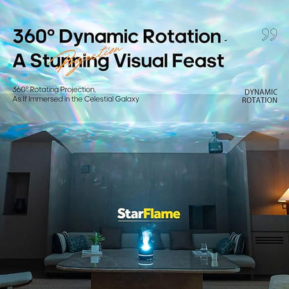 StarFlame 200ml Essential Oil Diffuser with 15ML Essential Oil–Ultrasonic Flame Humidifier with 360°Rotating Starlight Projector,7-Color LED Lights,Auto Shut-Off (White)