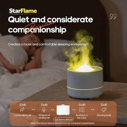 StarFlame 200ml Essential Oil Diffuser with 15ML Essential Oil–Ultrasonic Flame Humidifier with 360°Rotating Starlight Projector,7-Color LED Lights,Auto Shut-Off (White)