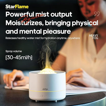 StarFlame 200ml Essential Oil Diffuser with 15ML Essential Oil–Ultrasonic Flame Humidifier with 360°Rotating Starlight Projector,7-Color LED Lights,Auto Shut-Off (White)