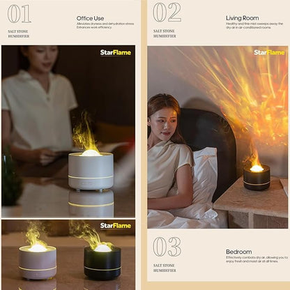StarFlame 200ml Essential Oil Diffuser with 15ML Essential Oil–Ultrasonic Flame Humidifier with 360°Rotating Starlight Projector,7-Color LED Lights,Auto Shut-Off (White)