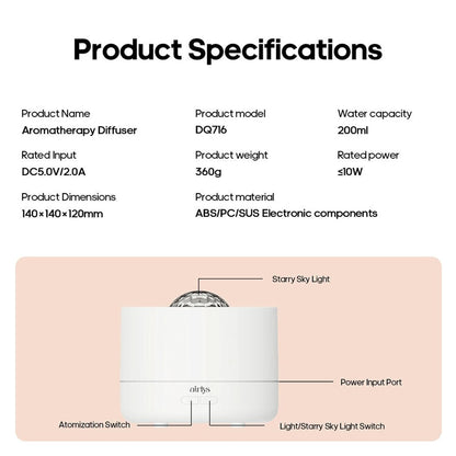 StarFlame 200ml Essential Oil Diffuser with 15ML Essential Oil–Ultrasonic Flame Humidifier with 360°Rotating Starlight Projector,7-Color LED Lights,Auto Shut-Off (White)